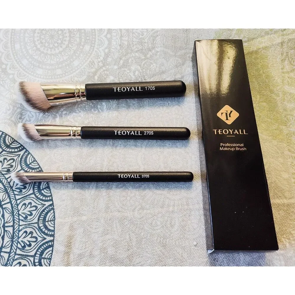 Teoyall 3Pieces Black 270S/370S Angled Synthetic Kabuki Cosmetic Brush Set